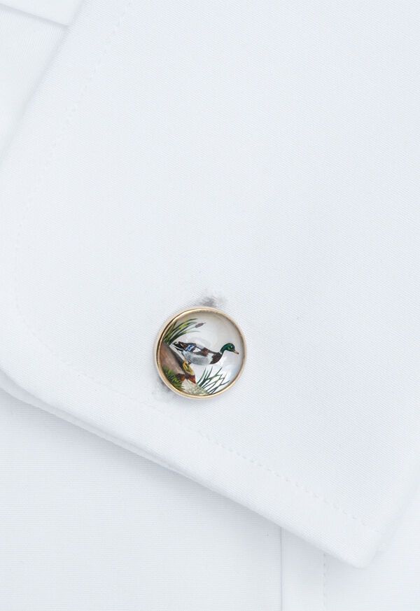 Paul Stuart 14K Gold Reverse Painted Duck Cufflinks, image 2