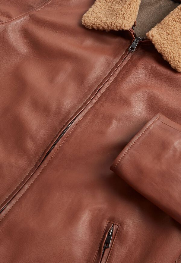 Paul Stuart Leather Bomber Jacket with Removable Shearling Collar, image 3