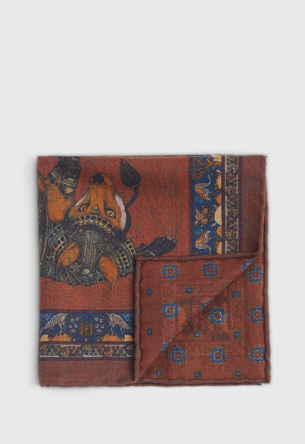 Paul Stuart Armed Fox Print Wool Pocket Square, image 4
