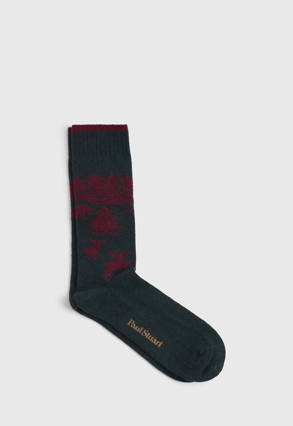 Paul Stuart Reindeer and Chalet Motif Sock, image 1