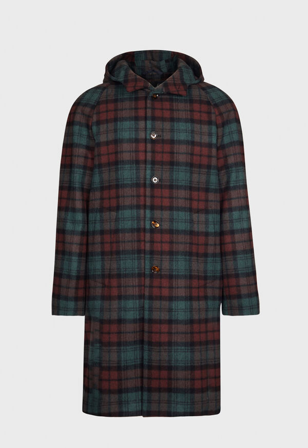 Paul Stuart Tartan Plaid Wool Hooded Coat, image 1