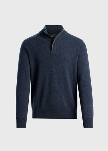 Paul Stuart Cashmere Quarter Zip With Suede Trim
