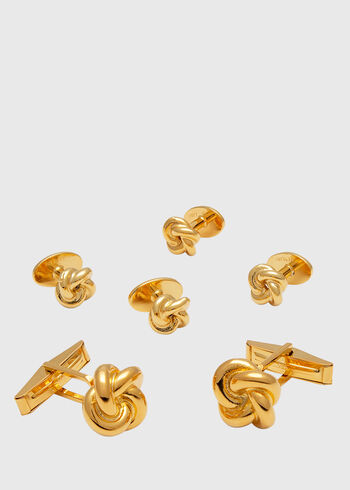 Paul Stuart Gold Plated Sterling Silver Knot Cufflink & Stud Set