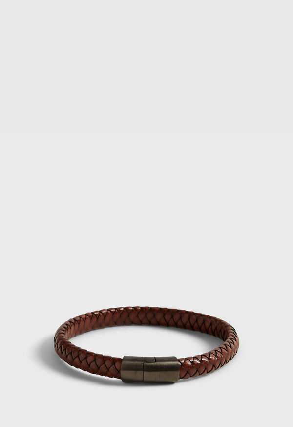 Paul Stuart Brown Braided Leather Bracelet with Sterling Silver closure, image 1