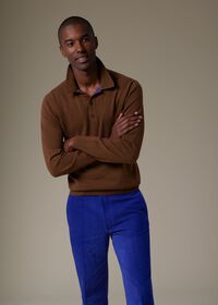 Paul Stuart Cashmere Long Sleeve Polo with Suede, thumbnail 2