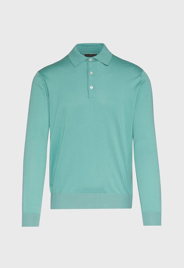 Paul Stuart Long Sleeve Cotton Polo Shirt, image 1