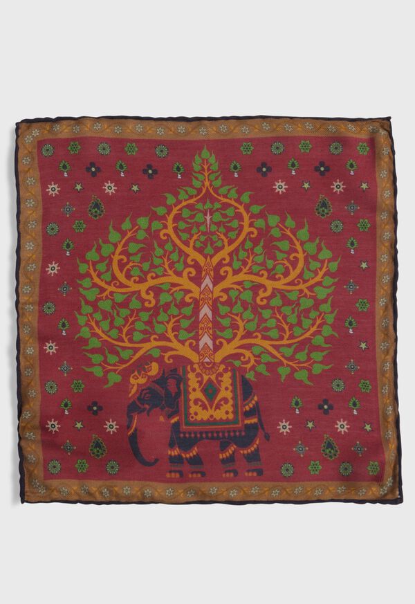 Paul Stuart Printed Tree and Elephant Pocket Square, image 2