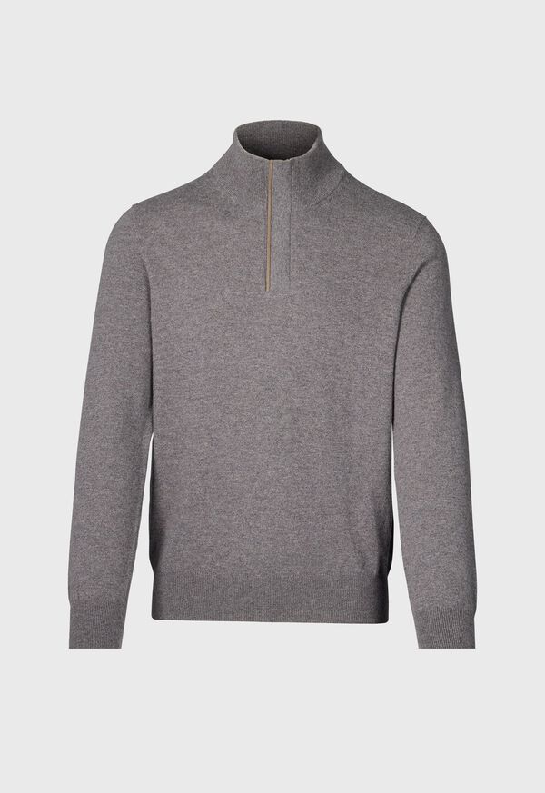 Paul Stuart Cashmere Quarter Zip with Suede Trim, image 1