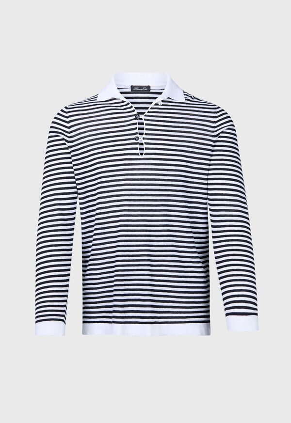 Paul Stuart Linen & Cotton Long Sleeve Stripe Polo, image 1