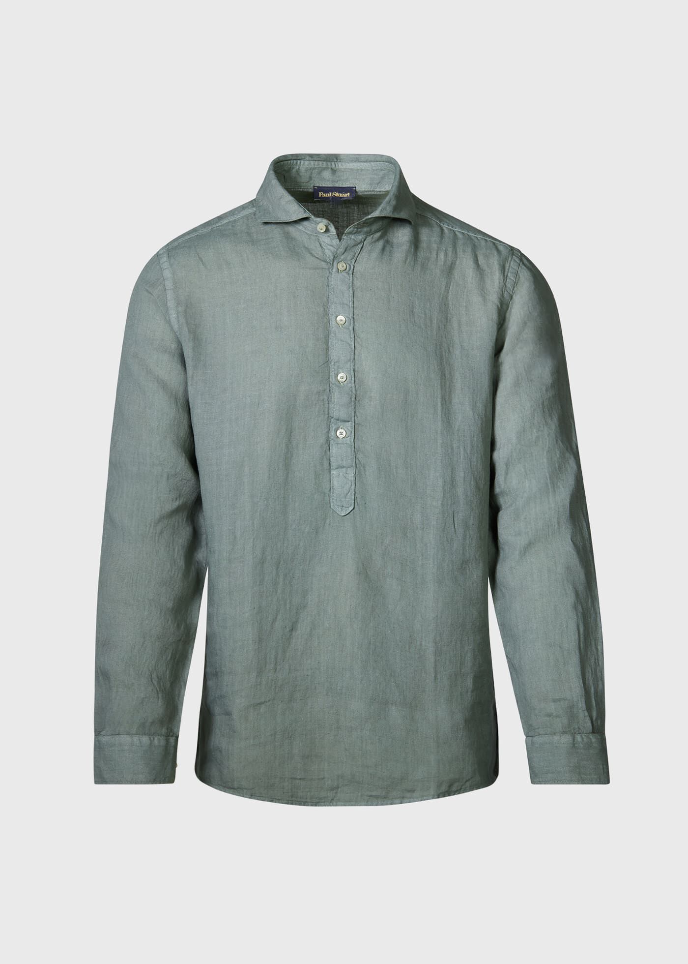トップス 90s- paul stuart black linen shirt Linen Half Placket Sport Shirt