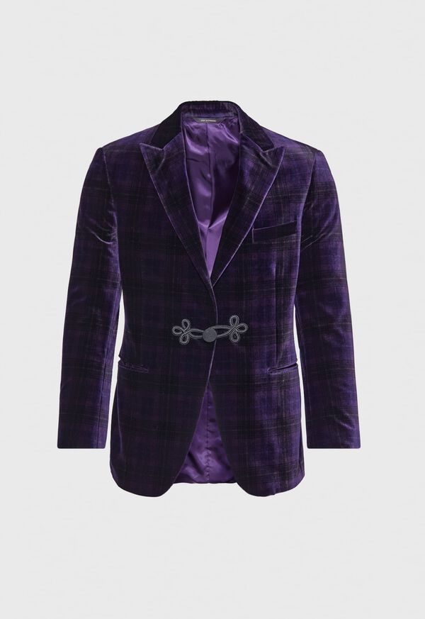 Paul Stuart Plum Tartan Print Velvet Dinner Jacket, image 1