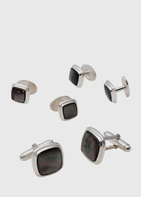Paul Stuart Square Smoked Mother of Pearl & Sterling Silver Stud Set, thumbnail 1