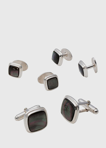Paul Stuart Square Smoked Mother of Pearl & Sterling Silver Stud Set