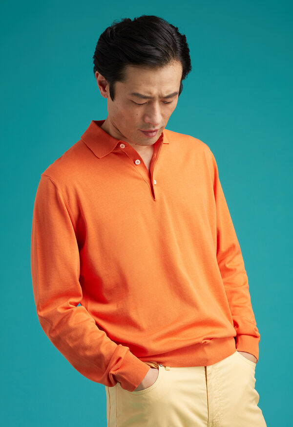 Paul Stuart Long Sleeve Cotton Polo Shirt, image 2