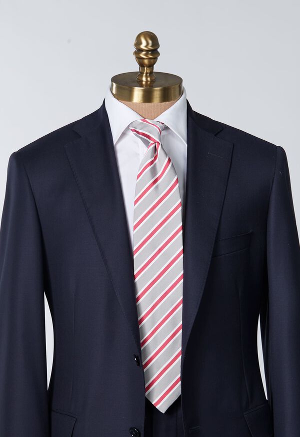 Paul Stuart Woven Silk & Cotton Three Color Stripe Tie, image 2