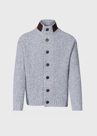 Paul Stuart Button Front Cardigan with Suede Trim, thumbnail 1