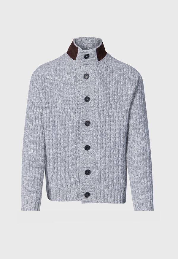 Paul Stuart Button Front Cardigan with Suede Trim, image 1