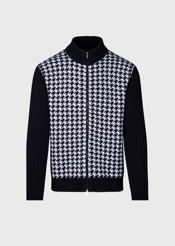 Paul Stuart Cashmere Houndstooth Full Zip Sweater