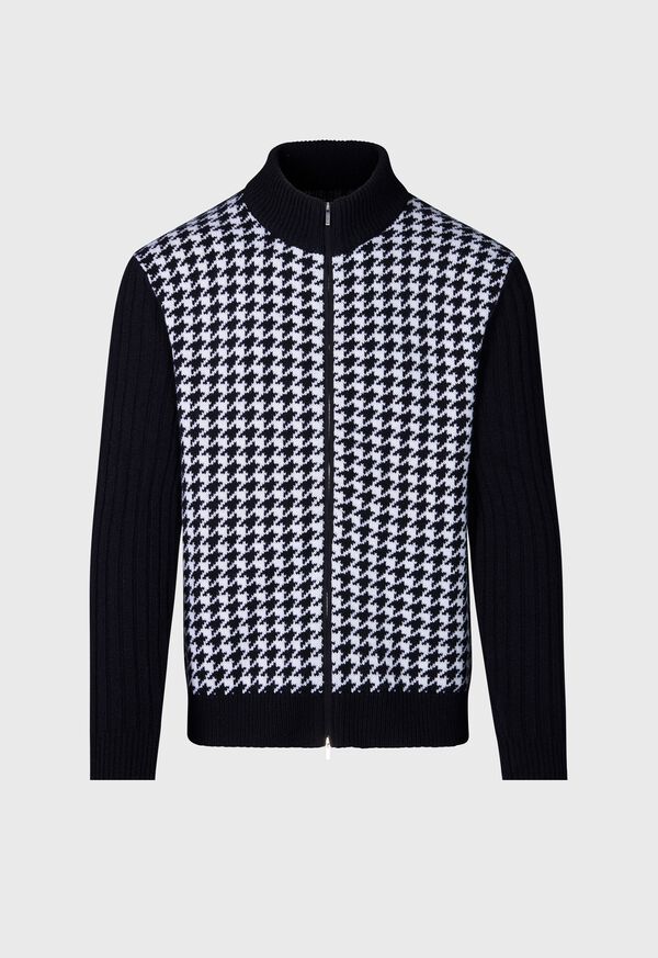 Paul Stuart Cashmere Houndstooth Full Zip Sweater, image 1