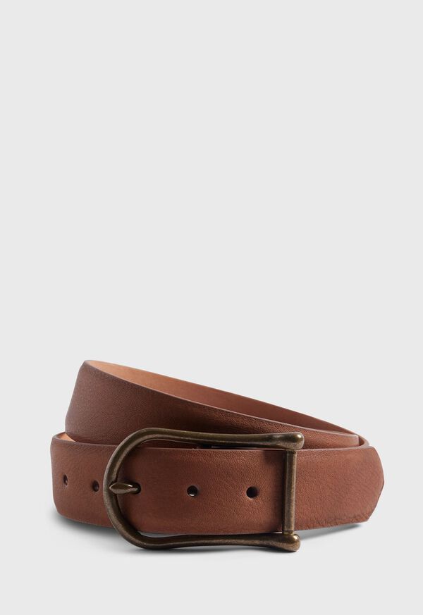 Paul Stuart Leather Belt with Brass Buckle, image 1