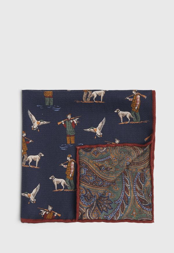 Paul Stuart Reversible Hunting Scene Pocket Square, image 1