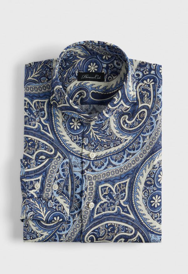 Paul Stuart Printed Paisley Linen Sport Shirt, image 1