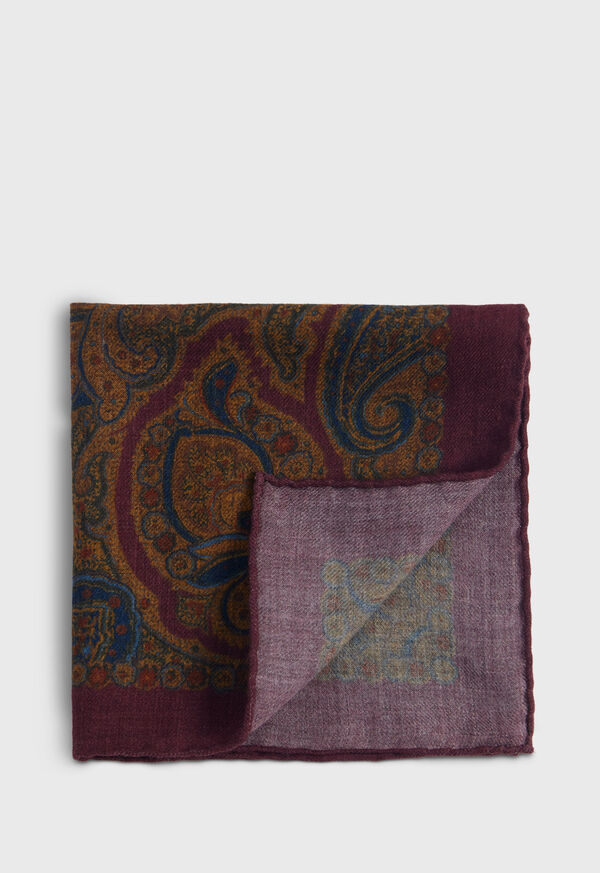 Paul Stuart Printed Wool Flannel Paisley Pocket Square, image 1