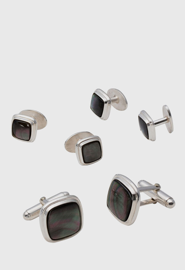 Paul Stuart Square Smoked Mother of Pearl & Sterling Silver Stud Set, image 1