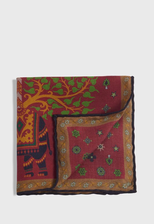 Paul Stuart Printed Tree and Elephant Pocket Square, image 1