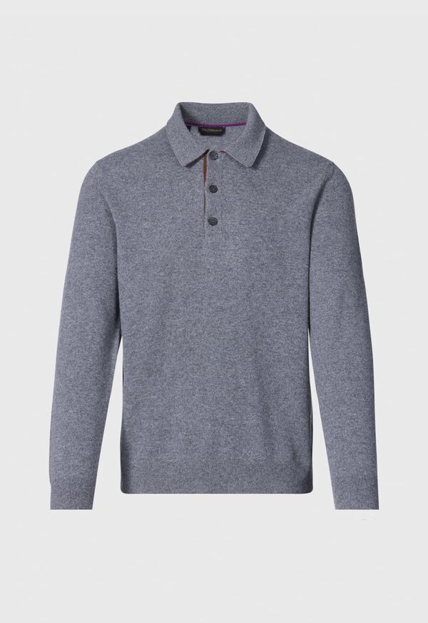 Paul Stuart Cashmere Long Sleeve Polo with Suede, image 1
