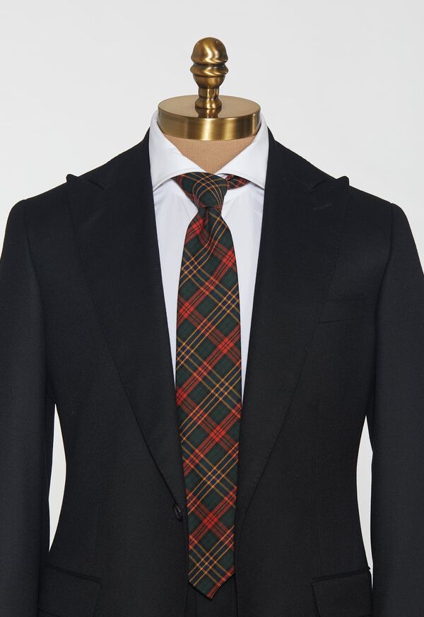 Paul Stuart Green & Red Tartan Wool Tie, image 2