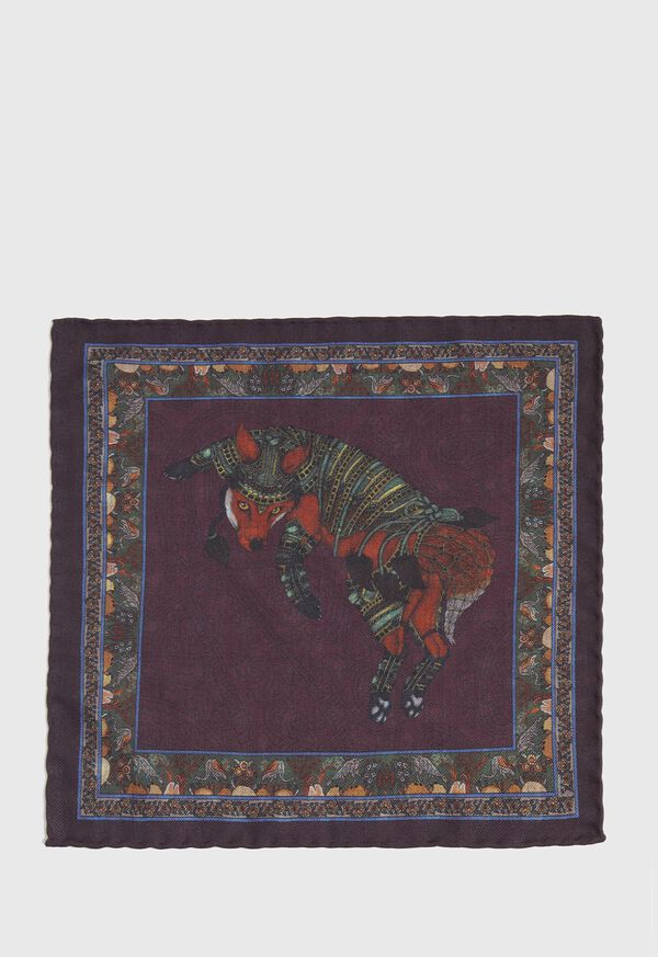 Paul Stuart Armed Fox Print Wool Pocket Square, image 9