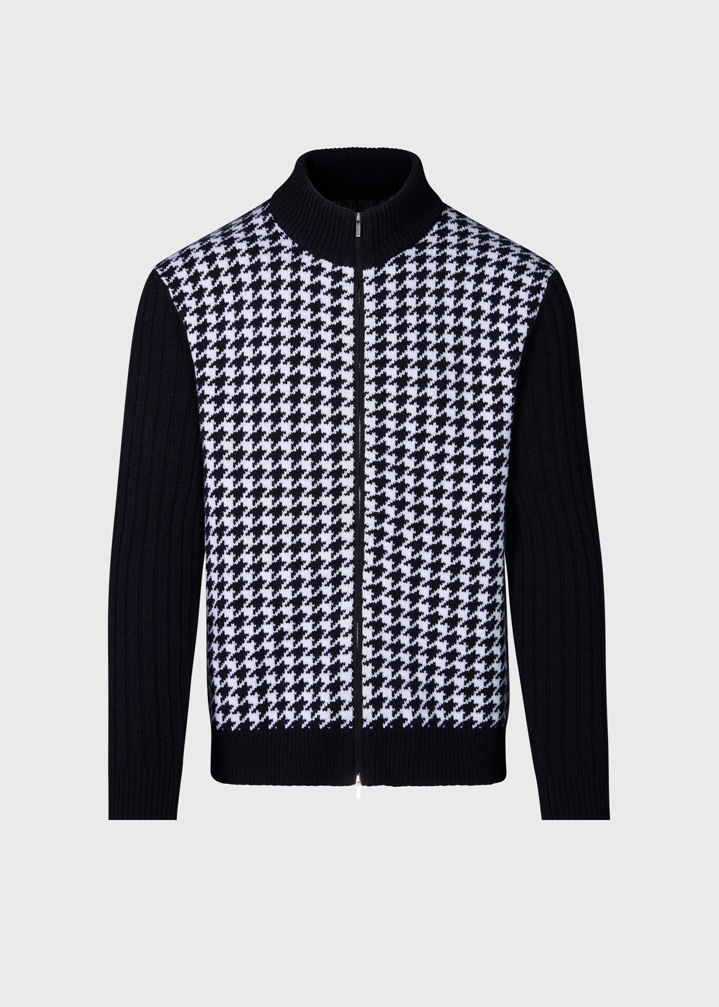 Cashmere Houndstooth Full Zip Sweater