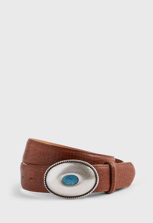 Paul Stuart Bison Belt With Oval Buckle & Stone, image 1