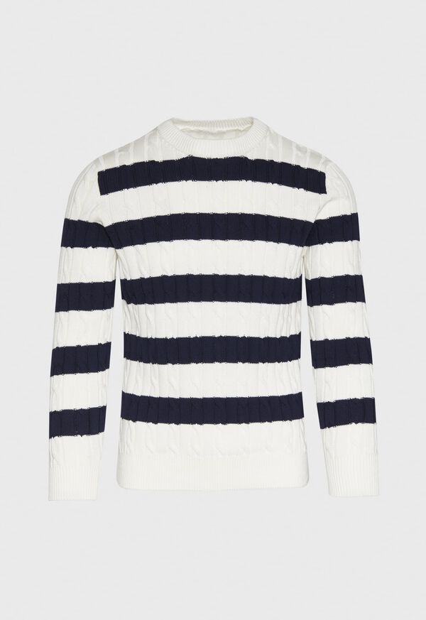 Paul Stuart Cotton Cable & Stripe Crewneck Sweater