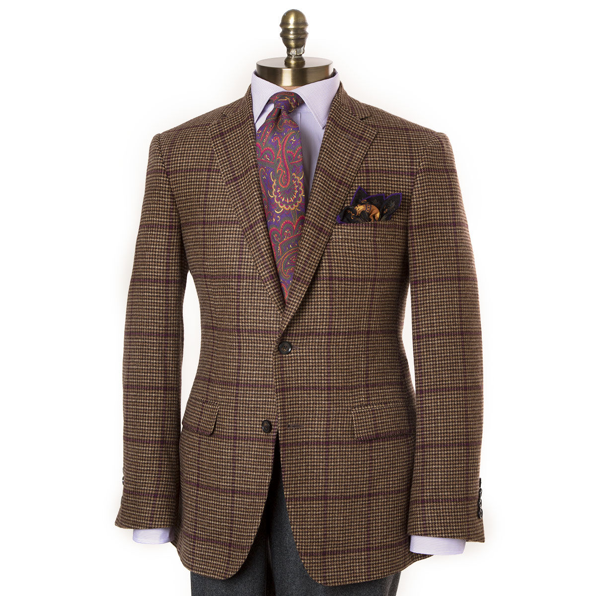 Stuart Fit Plaid Wool Sport Jacket with Windowpane Accent