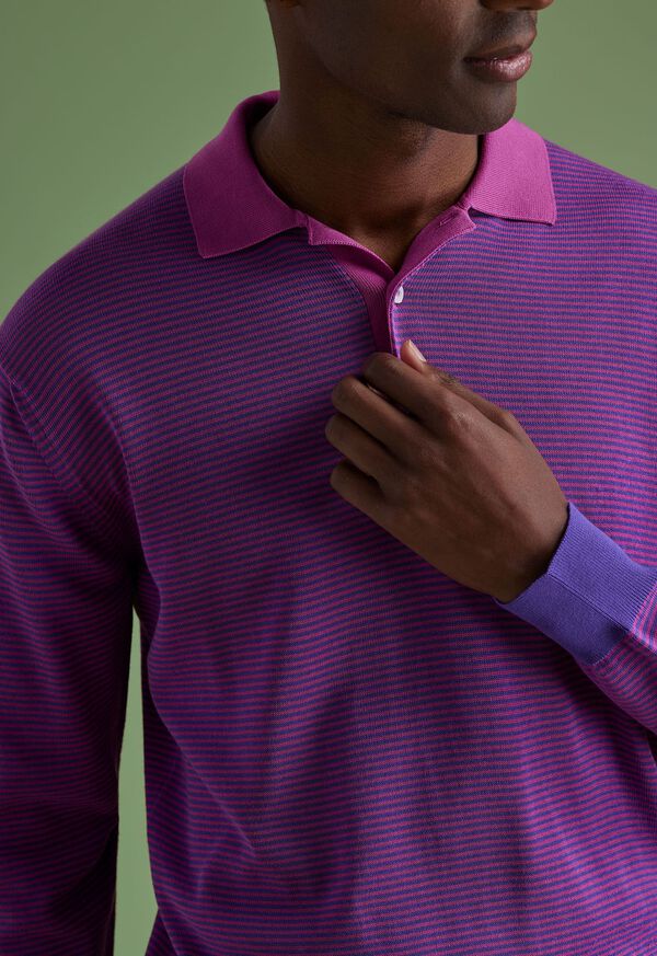 Paul Stuart Cotton Stripe Long Sleeve Polo, image 3