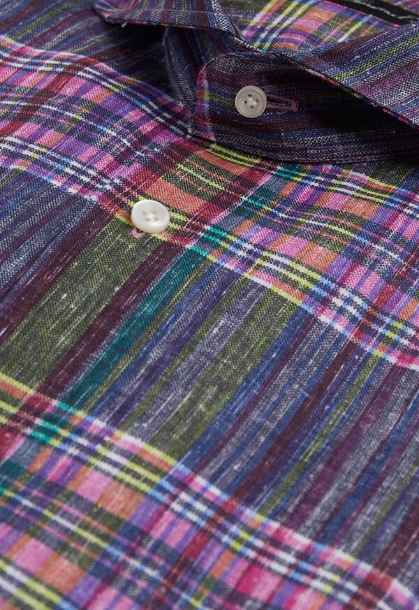 Paul Stuart Indigo And Pink Plaid Linen Shirt, image 2