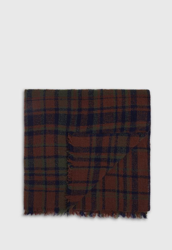 Paul Stuart Brown and Green Boucle Plaid Scarf