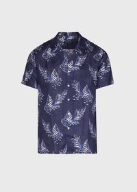 Paul Stuart Linen Indigo Boat Print Camp Shirt, thumbnail 1