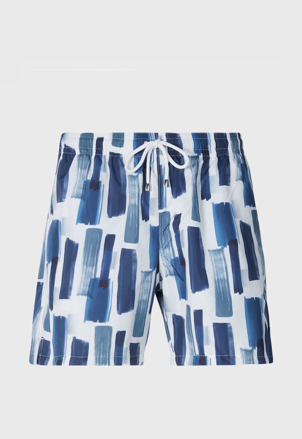 Paul Stuart Indigo Abstract Print Swim Trunk