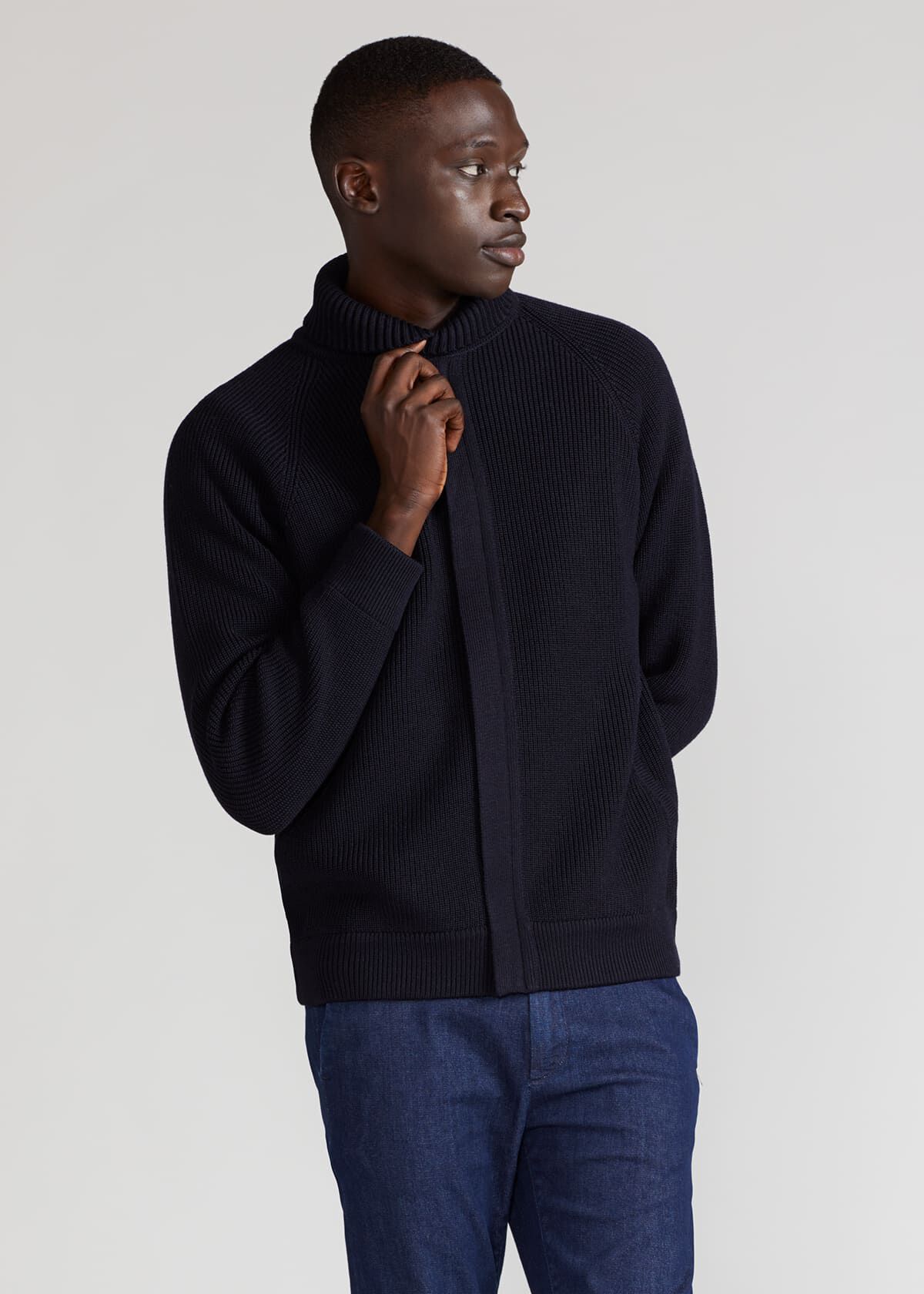 Merino Wool Ribbed Full Zip Cardigan