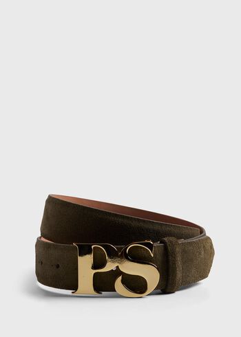 Paul Stuart PS Brass Logo Suede Belt
