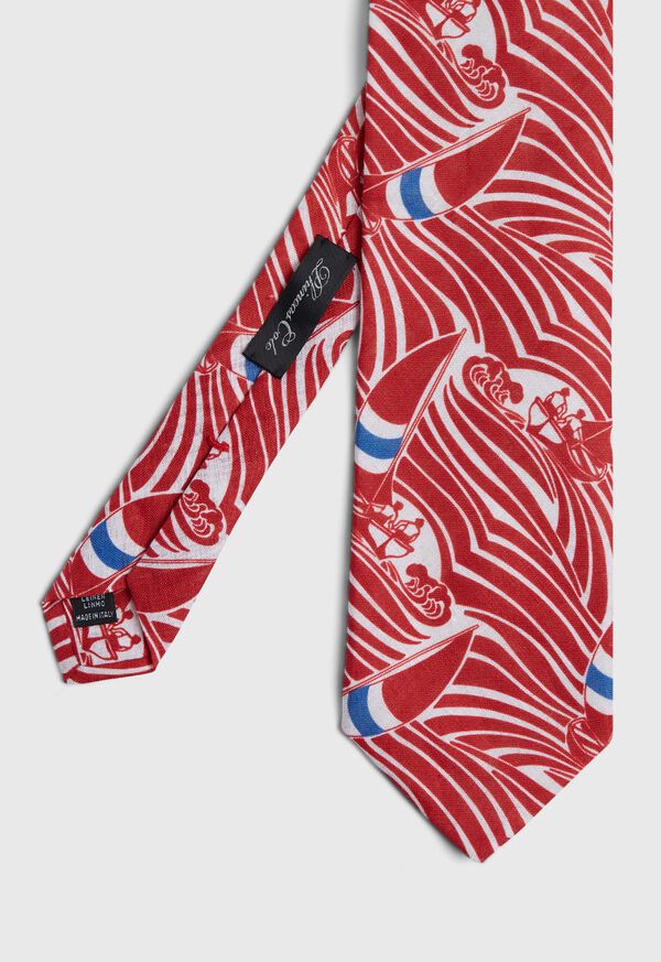 Paul Stuart Red Sailboat Wave Print  linen Tie