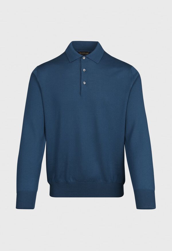 Paul Stuart Long Sleeve Merino Wool Polo Shirt, image 1