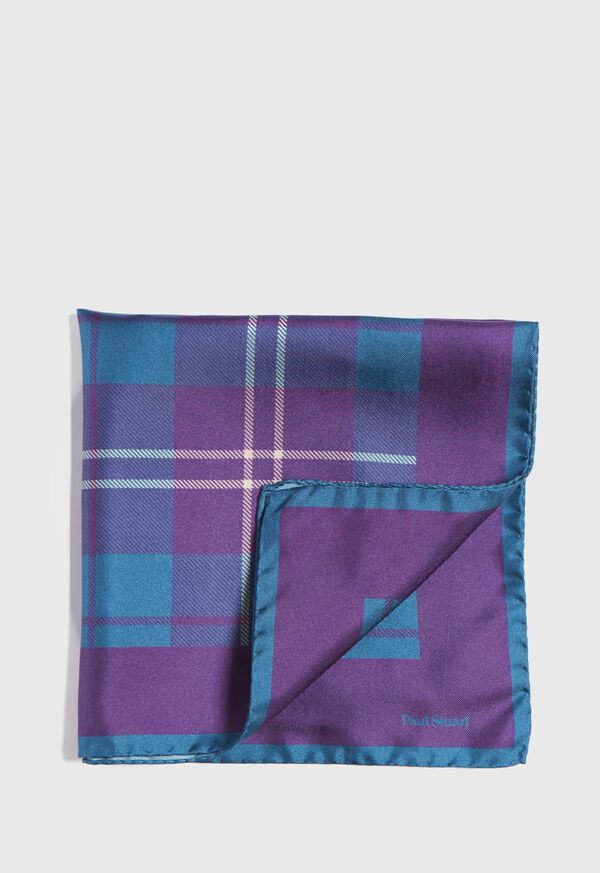 Paul Stuart Plaid Pocket Square With Contrast Border, image 1