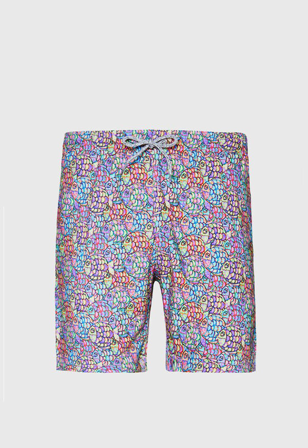 Paul Stuart Mosaic Fish Print Swim Trunk, image 1