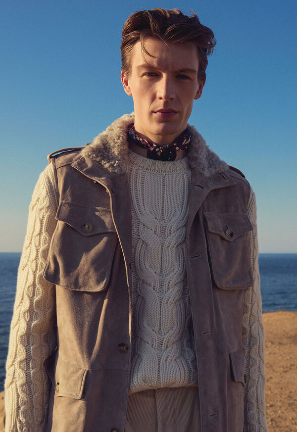 Paul Stuart Cashmere Cable and Rib Crewneck Sweater, image 2