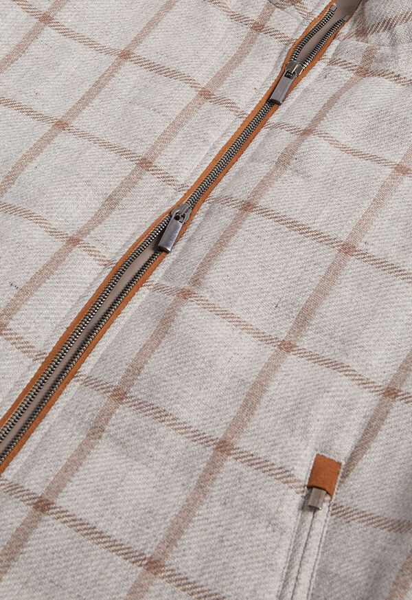 Paul Stuart Linen Windowpane Vest with suede trim, image 2