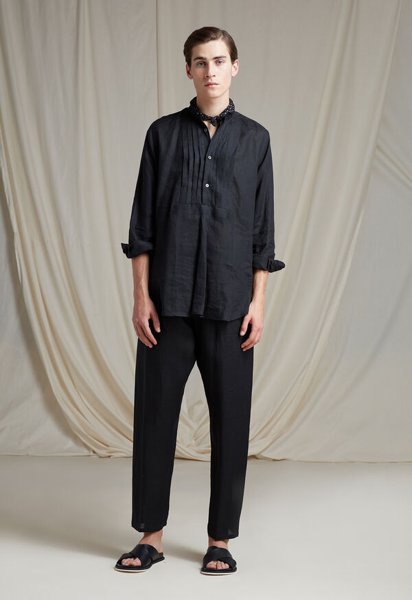 Paul Stuart Black Linen Pleated Pull Over Lounge Set, image 2